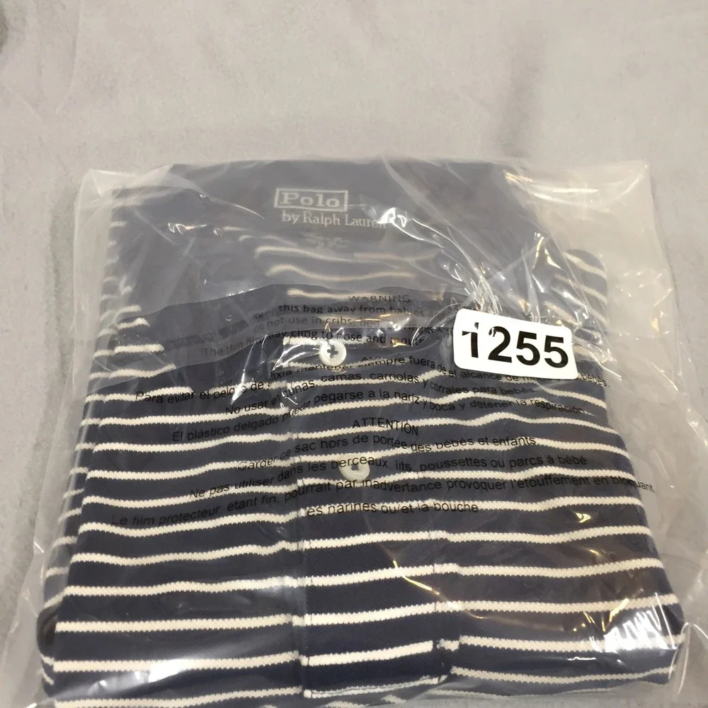 Polo Ralph Lauren Mens Large Pima Cotton Striped Polo Shirt Navy White Logo